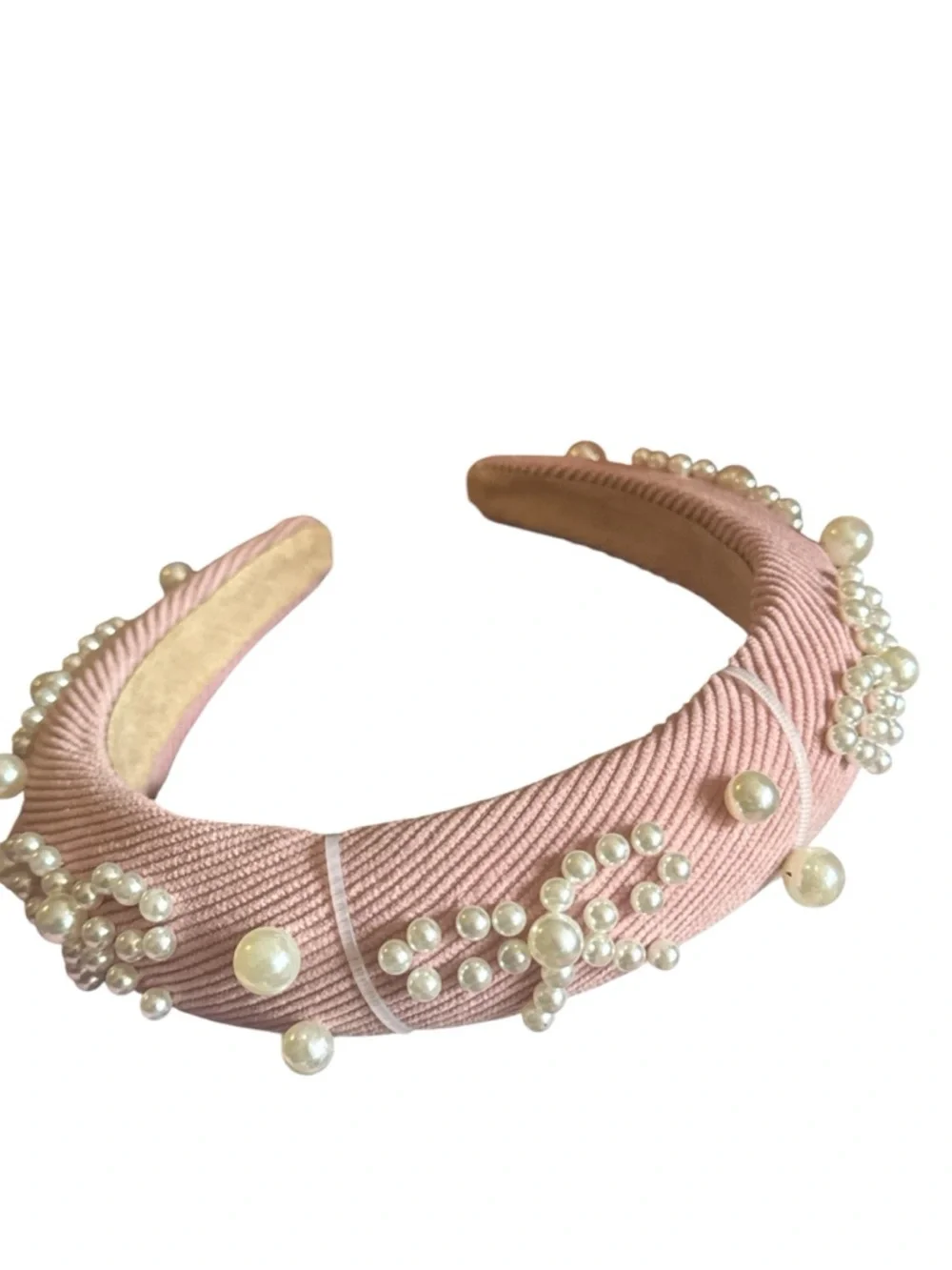 Pearl-Embellished Pink Padded Headband
